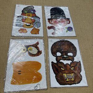 Vintage Halloween Masks 1979 Die Cut Old Stock NOS Wofl Witch Paper Lot 4